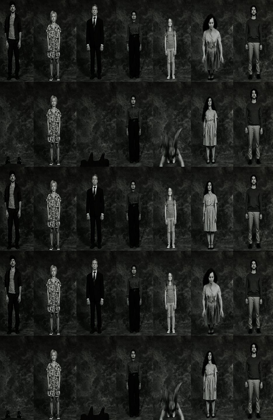 Roos van Geffen, stills uit "Fuga" (2021) 3-channel video-installatie, 7 gedigitaliseerde 16mm zwartwitfilms in loop (9:36”)