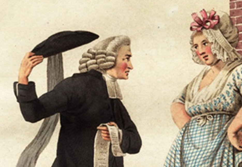 Aanspreker (detail), illustratie uit E. Maaskamp, Kleeding, zeden en gewoontes in de Bataafsche Republiek, Amsterdam 1803