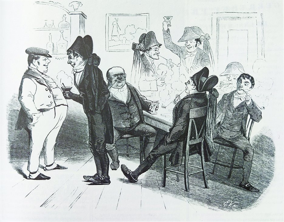 Elchanon Verveer, Na eene deftige begrafenis, litho uit Humoristisch Salon-Album, ca. 1870