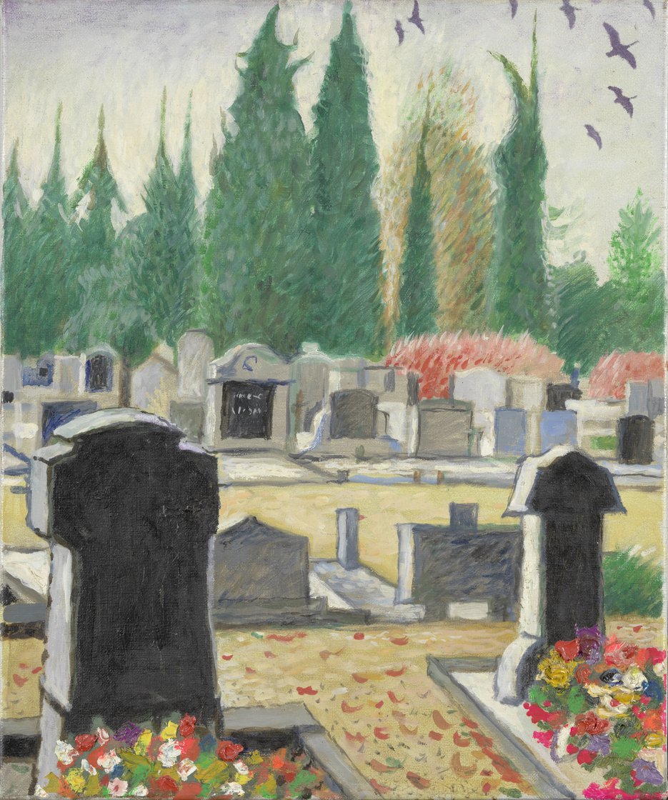 Aat Veldhoen, De Nieuwe Algemene Begraafplaats van Eibergen, ca. 1980-1981, olieverf op doek, 60 x 50 cm (Collectie Rijksdienst voor het Cultureel Erfgoed).